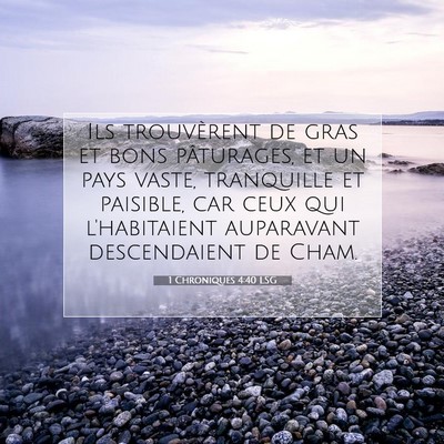 Picture 07 - 1 Chroniques 4:40 LSG - Ils trouvèrent de gras et bons pâturages, et un - Bible Verse Picture