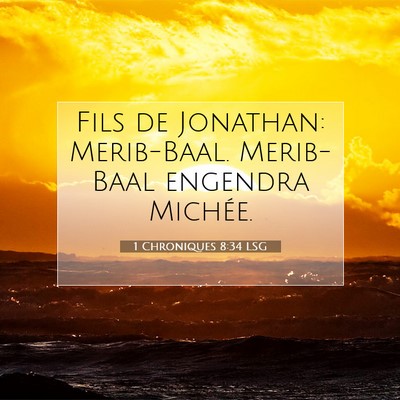 Picture 07 - 1 Chroniques 8:34 LSG - Fils de Jonathan: Merib-Baal. Merib-Baal engendra - Bible Verse Picture