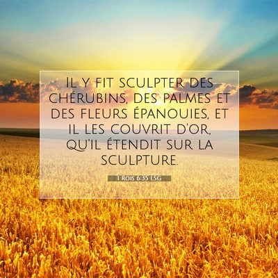 Picture 07 - 1 Rois 6:35 LSG - Il y fit sculpter des chérubins, des palmes et - Bible Verse Picture
