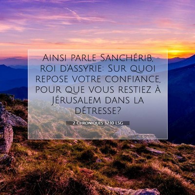 Picture 07 - 2 Chroniques 32:10 LSG - Ainsi parle Sanchérib, roi d'Assyrie: Sur quoi - Bible Verse Picture