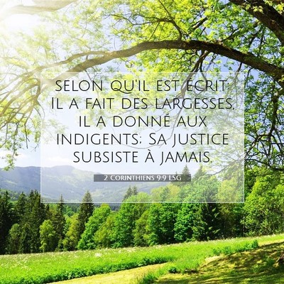 Picture 07 - 2 Corinthiens 9:9 LSG - selon qu'il est écrit: Il a fait des largesses, - Bible Verse Picture