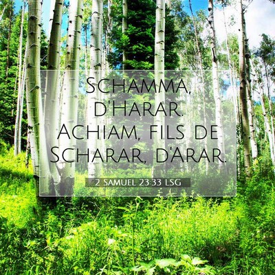 Picture 07 - 2 Samuel 23:33 LSG - Schamma, d'Harar. Achiam, fils de Scharar, - Bible Verse Picture