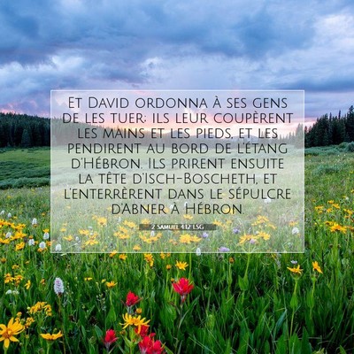 Picture 07 - 2 Samuel 4:12 LSG - Et David ordonna à ses gens de les tuer; ils - Bible Verse Picture