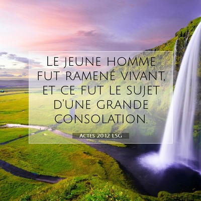 Picture 07 - Actes 20:12 LSG - Le jeune homme fut ramené vivant, et ce fut le - Bible Verse Picture