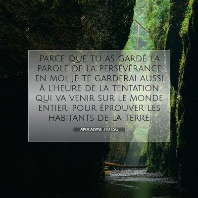 Picture 07 - Apocalypse 3:10 LSG - Parce que tu as gardé la parole de la - Bible Verse Picture