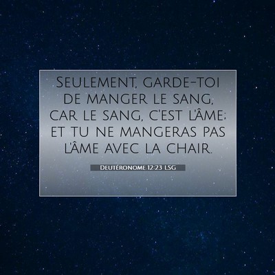 Picture 07 - Deutéronome 12:23 LSG - Seulement, garde-toi de manger le sang, car le - Bible Verse Picture