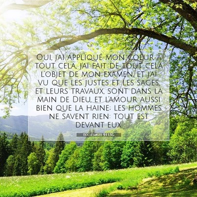 Picture 07 - Ecclésiaste 9:1 LSG - Oui, j'ai appliqué mon coeur à tout cela, j'ai - Bible Verse Picture