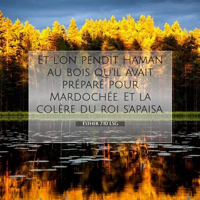 Picture 07 - Esther 7:10 LSG - Et l'on pendit Haman au bois qu'il avait - Bible Verse Picture