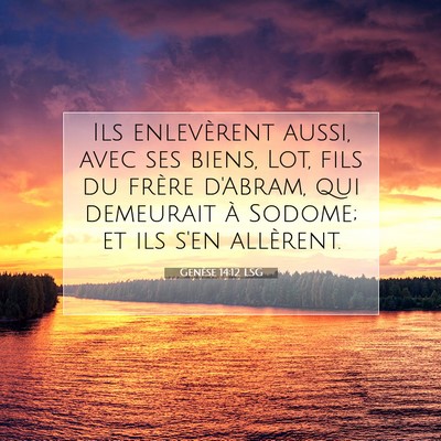 Picture 07 - Genèse 14:12 LSG - Ils enlevèrent aussi, avec ses biens, Lot, fils - Bible Verse Picture