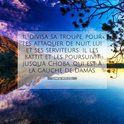 Picture 07 - Genèse 14:15 LSG - Il divisa sa troupe, pour les attaquer de nuit, - Bible Verse Picture