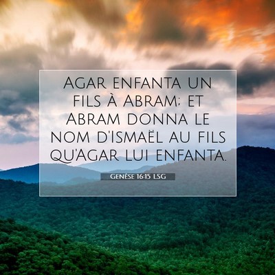 Picture 07 - Genèse 16:15 LSG - Agar enfanta un fils à Abram; et Abram donna le - Bible Verse Picture