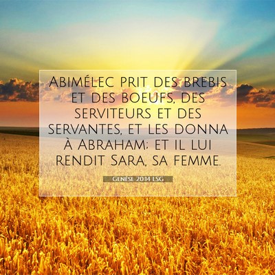 Picture 07 - Genèse 20:14 LSG - Abimélec prit des brebis et des boeufs, des - Bible Verse Picture