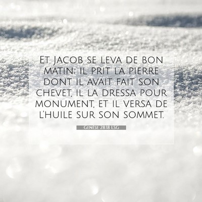 Picture 07 - Genèse 28:18 LSG - Et Jacob se leva de bon matin; il prit la pierre - Bible Verse Picture