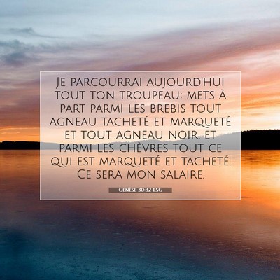 Picture 07 - Genèse 30:32 LSG - Je parcourrai aujourd'hui tout ton troupeau; mets - Bible Verse Picture