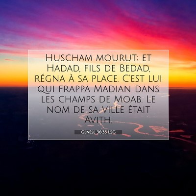 Picture 07 - Genèse 36:35 LSG - Huscham mourut; et Hadad, fils de Bedad, régna - Bible Verse Picture