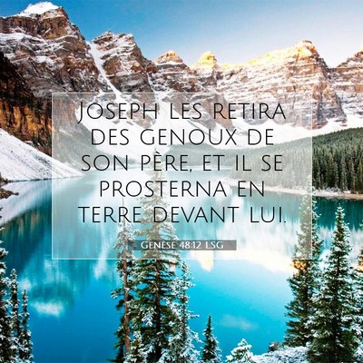 Picture 07 - Genèse 48:12 LSG - Joseph les retira des genoux de son père, et il - Bible Verse Picture
