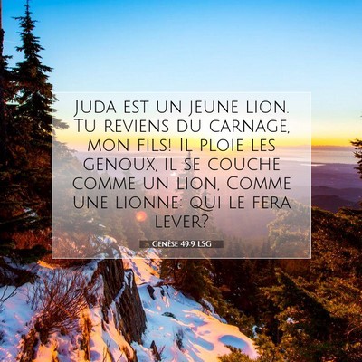 Picture 07 - Genèse 49:9 LSG - Juda est un jeune lion. Tu reviens du carnage, - Bible Verse Picture