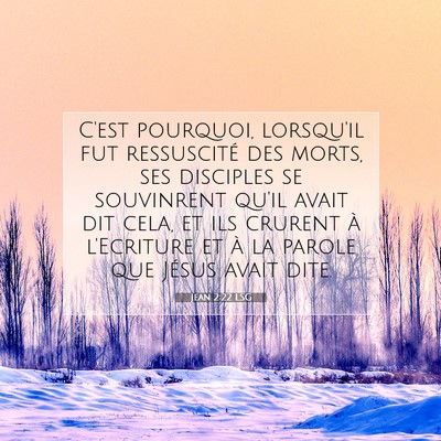 Picture 07 - Jean 2:22 LSG - C'est pourquoi, lorsqu'il fut ressuscité des - Bible Verse Picture