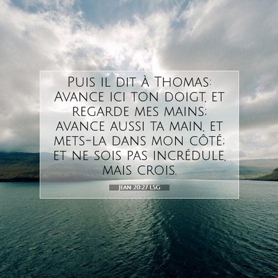 Picture 07 - Jean 20:27 LSG - Puis il dit à Thomas: Avance ici ton doigt, et - Bible Verse Picture