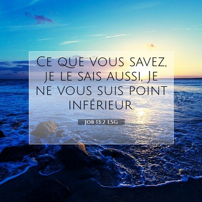 Picture 07 - Job 13:2 LSG - Ce que vous savez, je le sais aussi, Je ne vous - Bible Verse Picture