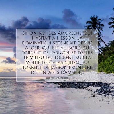 Picture 07 - Josué 12:2 LSG - Sihon, roi des Amoréens, qui habitait à Hesbon. - Bible Verse Picture