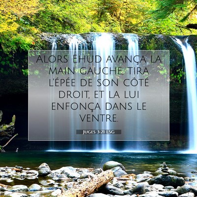 Picture 07 - Juges 3:21 LSG - Alors Ehud avança la main gauche, tira l'épée - Bible Verse Picture
