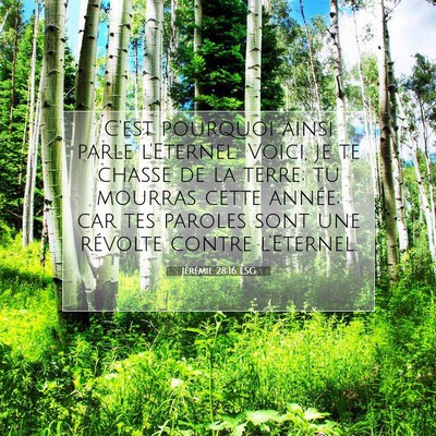 Picture 07 - Jérémie 28:16 LSG - C'est pourquoi ainsi parle l'Eternel: Voici, je - Bible Verse Picture