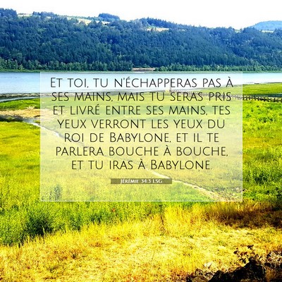 Picture 07 - Jérémie 34:3 LSG - Et toi, tu n'échapperas pas à ses mains, mais - Bible Verse Picture