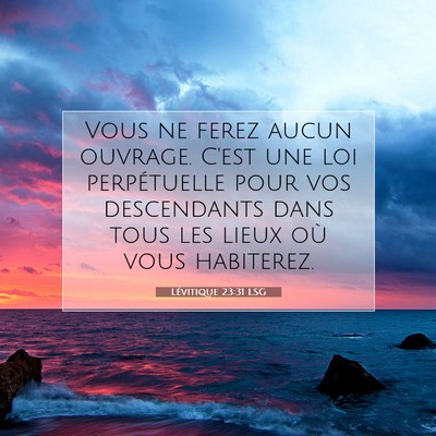 Picture 07 - Lévitique 23:31 LSG - Vous ne ferez aucun ouvrage. C'est une loi - Bible Verse Picture