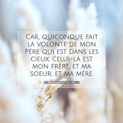 Picture 07 - Matthieu 12:50 LSG - Car, quiconque fait la volonté de mon Père qui - Bible Verse Picture