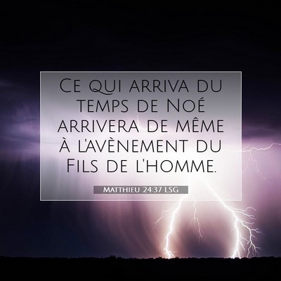 Picture 07 - Matthieu 24:37 LSG - Ce qui arriva du temps de Noé arrivera de même - Bible Verse Picture