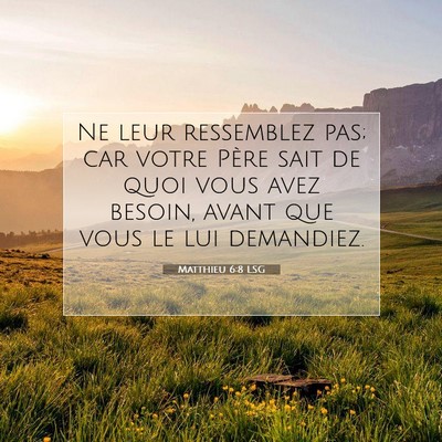 Picture 07 - Matthieu 6:8 LSG - Ne leur ressemblez pas; car votre Père sait de - Bible Verse Picture