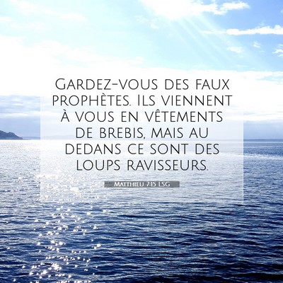 Picture 07 - Matthieu 7:15 LSG - Gardez-vous des faux prophètes. Ils viennent à - Bible Verse Picture