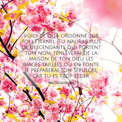 Picture 07 - Nahum 1:14 LSG - Voici ce qu'a ordonné sur toi l'Eternel: Tu - Bible Verse Picture
