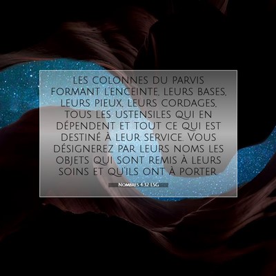 Picture 07 - Nombres 4:32 LSG - les colonnes du parvis formant l'enceinte, leurs - Bible Verse Picture