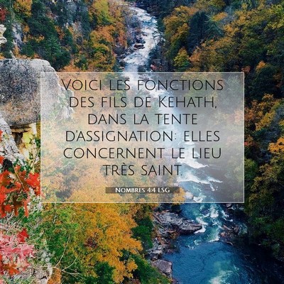 Picture 07 - Nombres 4:4 LSG - Voici les fonctions des fils de Kehath, dans la - Bible Verse Picture