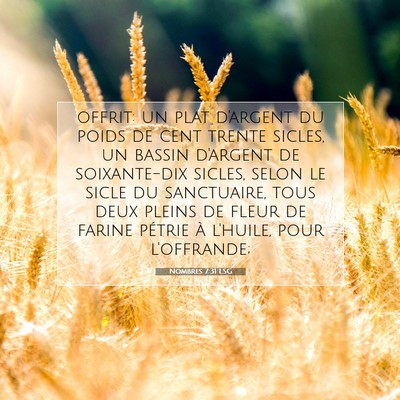 Picture 07 - Nombres 7:31 LSG - offrit: un plat d'argent du poids de cent trente - Bible Verse Picture