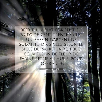 Picture 07 - Nombres 7:49 LSG - offrit: un plat d'argent du poids de cent trente - Bible Verse Picture