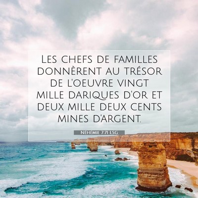 Picture 07 - Néhémie 7:71 LSG - Les chefs de familles donnèrent au trésor de - Bible Verse Picture