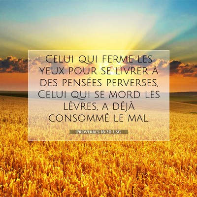 Picture 07 - Proverbes 16:30 LSG - Celui qui ferme les yeux pour se livrer à des - Bible Verse Picture