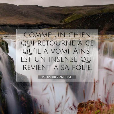 Picture 07 - Proverbes 26:11 LSG - Comme un chien qui retourne à ce qu'il a vomi, - Bible Verse Picture