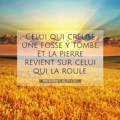 Picture 07 - Proverbes 26:27 LSG - Celui qui creuse une fosse y tombe, Et la pierre - Bible Verse Picture