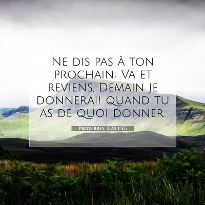 Picture 07 - Proverbes 3:28 LSG - Ne dis pas à ton prochain: Va et reviens, Demain - Bible Verse Picture