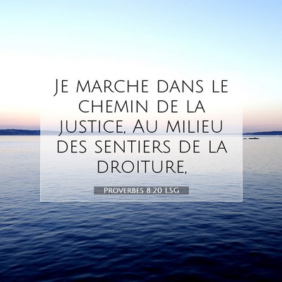 Picture 07 - Proverbes 8:20 LSG - Je marche dans le chemin de la justice, Au milieu - Bible Verse Picture