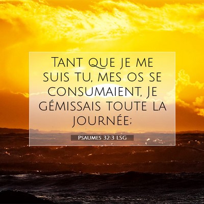 Picture 07 - Psaumes 32:3 LSG - Tant que je me suis tu, mes os se consumaient, Je - Bible Verse Picture