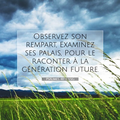 Picture 07 - Psaumes 48:13 LSG - Observez son rempart, Examinez ses palais, Pour - Bible Verse Picture