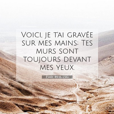 Picture 07 - Ésaïe 49:16 LSG - Voici, je t'ai gravée sur mes mains; Tes murs - Bible Verse Picture