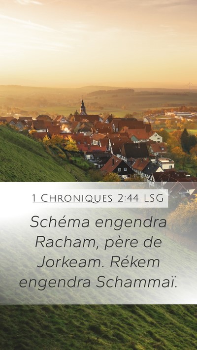 1 Chroniques 2:44 LSG Mobile Phone Wallpaper - Schéma engendra Racham, père de Jorkeam. Rékem - Mobile Bible Verse Wallpaper