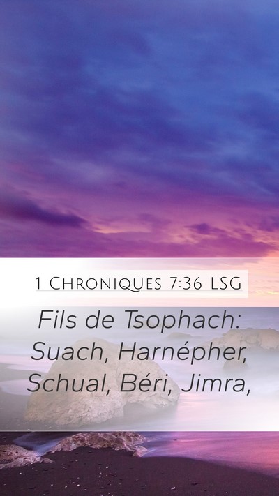 1 Chroniques 7:36 LSG Mobile Phone Wallpaper - Fils de Tsophach: Suach, Harnépher, Schual, - Mobile Bible Verse Wallpaper