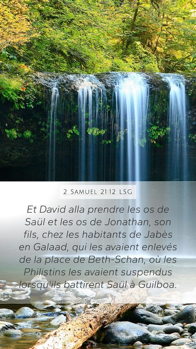 2 Samuel 21:12 LSG Mobile Phone Wallpaper - Et David alla prendre les os de Saül et les os - Mobile Bible Verse Wallpaper